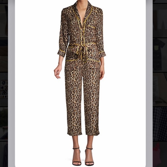 Le Superbe Beatnik Silk Cheetah Pajama Inspired Jumpsuit Cropped Animal Print 4